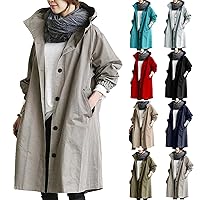COTECRAM Women's Trench Jackets Plus Size Casual Long Rain Jacket Fashion Winter Hooded Oversized Windbreaker Coats Outerwear