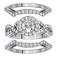 2.55 CT TW GIA Certified Braided Mount Halo Diamond Engagement Bridal Set with 2 Matching Bands in Platinum