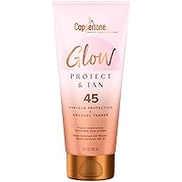 Coppertone Glow Protect and Tan Sunscreen Lotion with Gradual Self Tanner SPF 45, Water Resistant, Broad Spectrum Sunscreen, 5 Fl Oz Tube