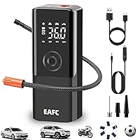 Portable Tire Inflator EAFC Car Air Compressor with Digital Pressure Gauge - 150 PSI - Motorcycle, Rechargeable Auto Air Pump Electric, and Bicycle Pump with LED Light