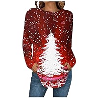 Womens Christmas Tops,Ugly Christmas Sweater Graphic Printing Blouses Crewneck Cute Tops Winter Sweatshirt