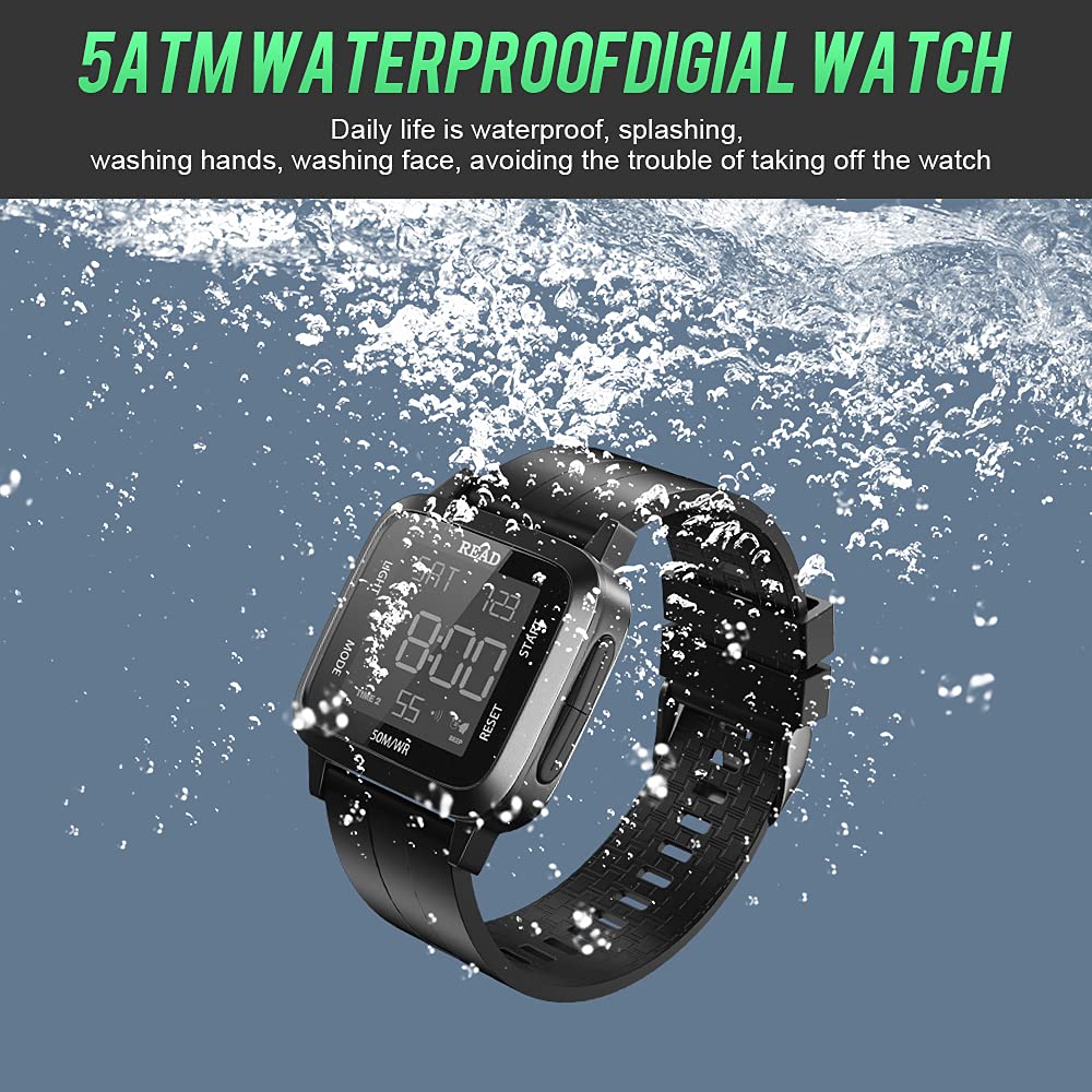 Men's Digital Watches Men's Wristwatches Sports Watch Band Fashion Waterproof Sports Outdoor Digital Watch Metal Case LCD Display with Alarm Clock, Stopwatch, Calendar, Countdown Function