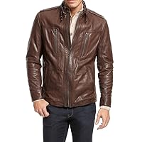 New Men's Leather Motorcycle Jacket Slim fit Leather Jacket Coat A523