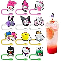 Anime Straw Covers Cap for Cup Straw Accessories, Cartoon Straw Protectors Tips Cover for Reusable Drinking Straws (12)