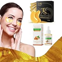 Turmeric and Vitamin C Face Serum + 24k Gold Under Eye Patches 21 Pairs，