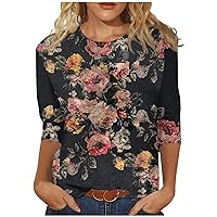 Womens Tops, 3/4 Sleeve Shirts for Women Cute Print Graphic Tees Blouses Casual Plus Size Basic Tops Pullover