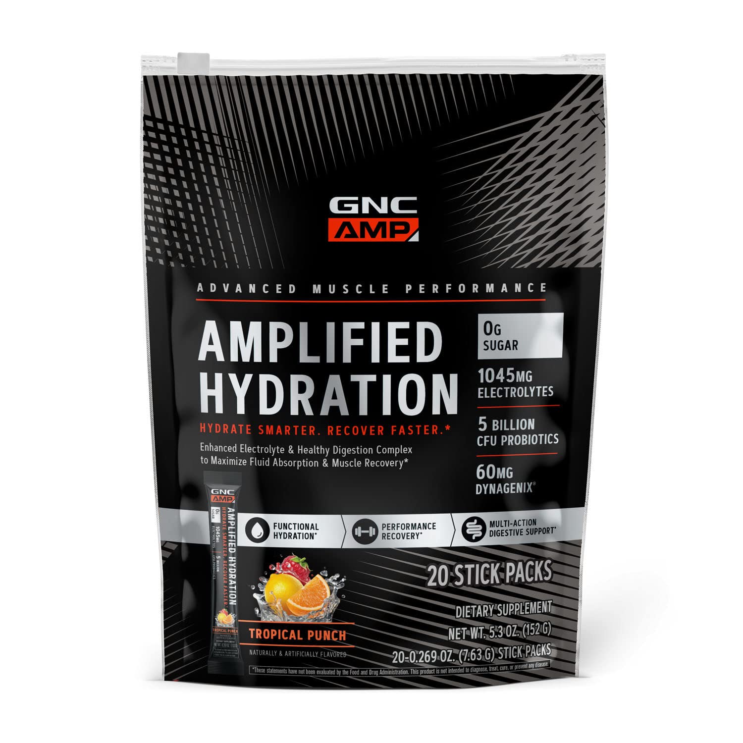 GNC AMP Amplified Hydration - Tropical Punch - 20 Stick Packs
