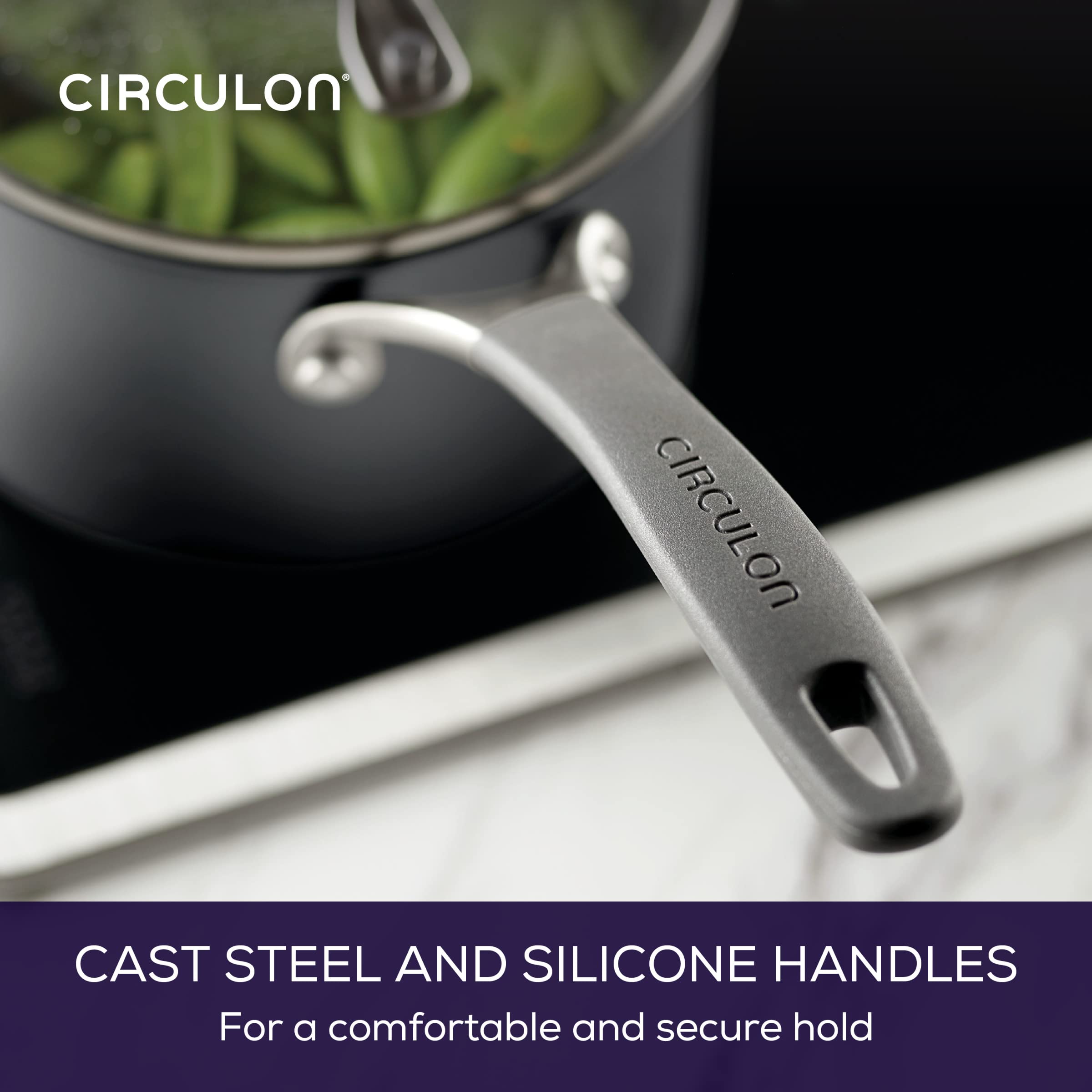 Circulon A1 Series with ScratchDefense Technology Nonstick Induction Straining Sauce Pan with Lid, 2 Quart, Graphite