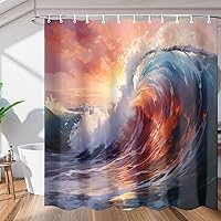 Nature Sea Shower Curtain for Bathroom Decor, Ocean Waves 72x72in Bath Curtains, Waterproof Bathroom Curtains with Hooks for Bathtubs