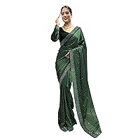 STELLACOUTURE Indian Silk ready to wear diamond work saree for Women with velvet blouse ST-048