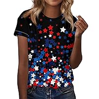 American Flag Shirt Women Patriotic 4th of July Graphic Summer Plus Size Tee Shirts Star Stripes Tops