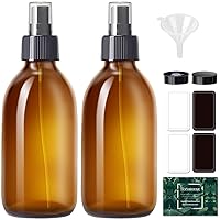Empty Amber Glass Spray Bottles 8.8oz, 2 Pack Empty Spray Bottle for Essential Oils, Small Glass Bottles for Cleaning Solutions, Plants, with Durable Nozzle, Labels, Funnel