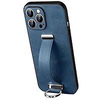 ONNAT- Leather Case for iPhone 15 Pro Max/15 Pro/15 Plus/15 Ultra Thin Business Cover with Screen Camera Protection Wrist Strap Kickstand Case (Blue,15 Pro Max 6.7'')