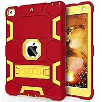 CCMAO for iPad 6th/ 5th Generation Case 2018/2017, iPad Air 2 Case 2014, iPad 9.7 '' Case, Heavy Duty Shockproof Rugged Protective iPad 5 6 Gen Cover with Kickstand for Kids Boys, Red+Gold