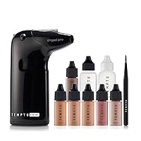 One Airbrush Make-up Kit with Cordless Compressor, 6 Shades: 11-Piece Set, Portable Air Brush Machine & Airpod Pro, 3 Shades of Foundation, Blush, Bronzer, Instant Concealer, Perfect Complexion