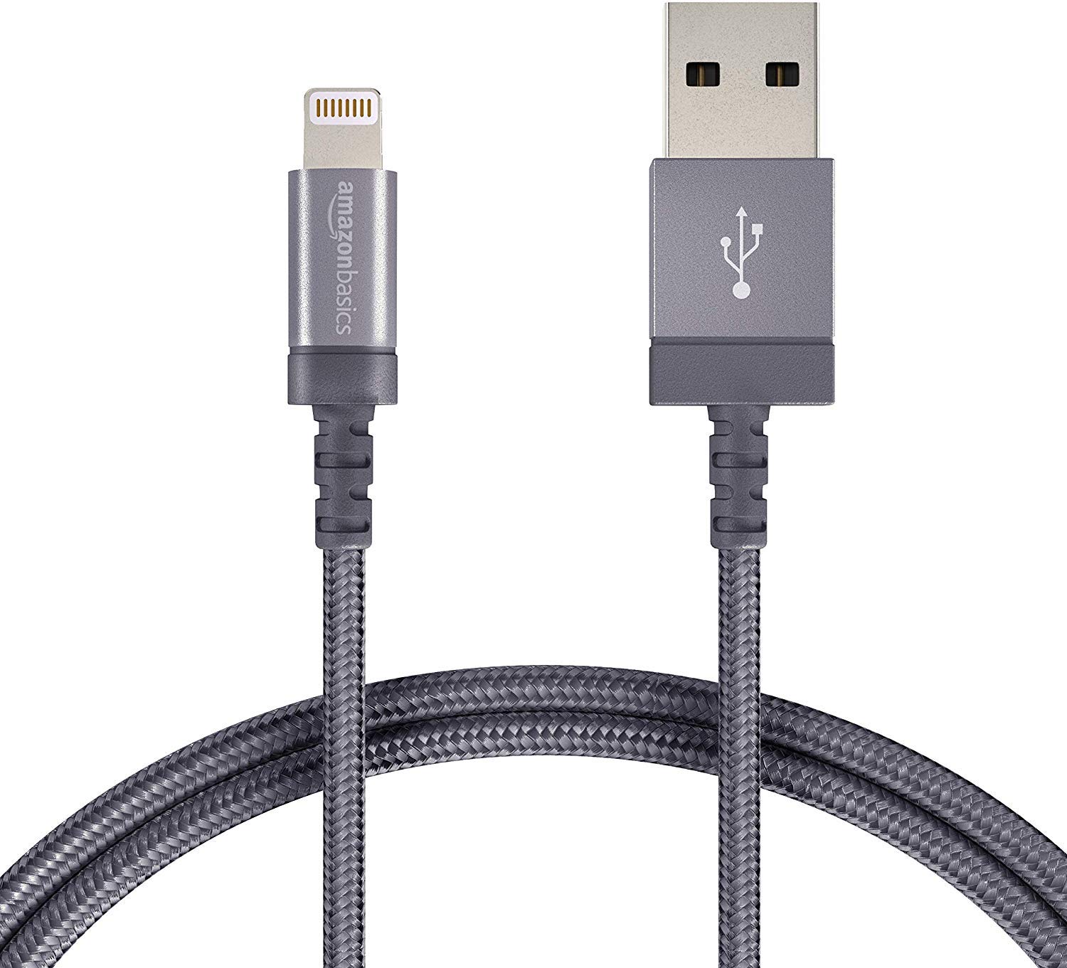 Amazon Basics Nylon Braided Lightning to USB A Cable, MFi Certified Apple iPhone Charger, Dark Gray, 3-Foot