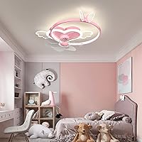 Kids Ceiling Fans with Lights for Bedroom,Quiet Dc Fan Ceiling Light with Remote Reversible 6 Speeds Modern Fan Light Ceiling Led Dimmable 48W/Pink/D