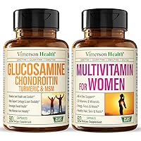Glucosamine Chondroitin Turmeric + Multivitamin for Women 2-Bottle Supplement Bundle for Her. Healthy Immune Response, Joint Support, Balanced Inflammation, Antioxidant Properties