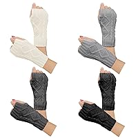 Justay 2-4 Pairs Women Winter Warm Knit Fingerless Gloves Hand Crochet Thumbhole Arm Warmers Mittens