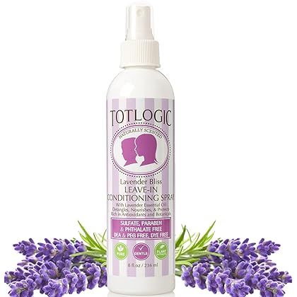 TotLogic For Kids And Toddler Detangler Hair Spray and Leave In Conditioner - Naturally Scented with Essential Oils - Lavender, 8 oz