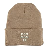 Trendy Apparel Shop Dog Mom Af Embroidered Made in USA Cuff Folded Acylic Knit Winter Beanie Hat