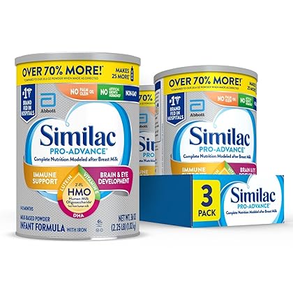 Similac Pro-Advance®* Infant Formula with Iron, 3 Count, with 2âââ€š¬ââ€ž¢-FL HMO for Immune Support, Non-GMO, Baby Formula Powder, 36-Ounce Cans