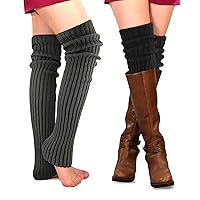 PHOGARY 2 Pairs Winter Leg Warmers Thigh High Socks Over Knee Footless Socks Knitted Long Boot Cuffs Topper Socks for Women