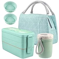 Iteryn Stackable Bento Box with Lunch Bag, 3 Compartment Japanese Lunch Containers, Wheat Straw, All-in-1 Bento Lunch Box Kit for Adult Meal Prep Lunch Snack