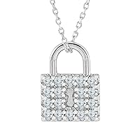 14K White Gold Over 925 Sterling Silver 0.90CT Round Cut Simulated Diamond Lock Pendant Necklace 18
