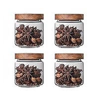 Glass Airtight candy Containers - 16oz kitchen Glass Airtight Storage jar With Acacia Airtight Lid，for kitchen Seasoning, coffee bean, tea, suger, herbs、 (4PCS)