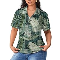 Tropical Camo Leaf Women's Golf Polo Straight Shirts Short Sleeve Casual Tee Tops