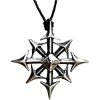 Gothic Chaos Star Antique Silver Pewter Pendant Necklace w Black Adjustable Cord