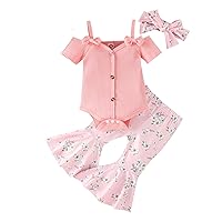 Infant Baby Girl Summer Clothes Newborn Daisy Outfits Knit Romper Flared Pants Headband 0 3 6 9 12 18 24 Month