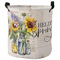 Laundry Baskets Sunflower Lavender Flower Floral Collapsible Clothes Hamper Branch Leaves Jar Foldable Freestanding Laundry Hamper with Handle Storage Basket for Laundry 16.5x17in