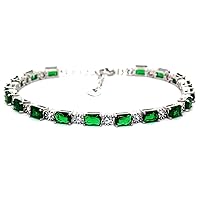 Silver Emerald And Diamond Emerald Cut 7.86ct Tennis Bracelet Adjustable