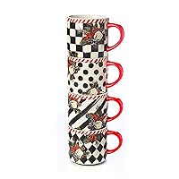 MacKenzie-Childs Scottish Bouquet Stacking Mugs, Cute Ceramic Cups, Set of 4