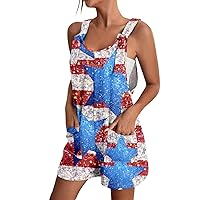 Rompers For Women Dressy,Overall Shorts For Women 4Th Of July Stripe Usa Flag Bib Summer Jumpsuits Sleeveless Suspender Romper With Pockets Usa Overalls Women