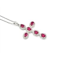 4.10 Cts. Natural Ruby 6X4 MM Oval Cut Gemstone Holy Cross Pendant Necklace 925 Sterling Silver July Birthstone Ruby Jewelry Birthday Gift For Wife (PD-8447)