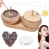 Beading Tools, Wooden Bead Spinner Kit with Crystal Thread 1000PCS Colored Beads Double Bowl Spinner with 2PCS Beaded Needles String Beads Tool for Jewelry Making