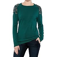 Beulah Women's Wool Beaded Sweater Teal Dark Green
