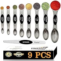 Magnetic measuring spoons set, stackable on both sides, Germany stainless steel, for use in spice jars and liquids, set of 9-Black