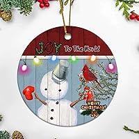 Personalized 3 Inch Christmas Snowman Birds Memorial Joy to The World Celebrate White Ceramics Ornament Holiday Decoration Wedding Ornament Christmas Ornament Birthday for Home