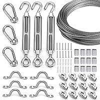 Globe String Light Suspension Kit, Outdoor Light Guide Wire, Vinyl Coated Stainless Steel Steel Cable，Include 150fts Transparent PVC and 304 Stainless Steel Wire Cable, Turnbuckle and Hooks