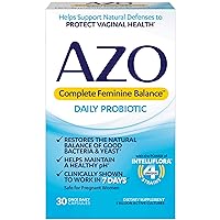 AZO Complete Feminine Balance Daily Probiotics for Women, Clinically Proven to Help Protect Vaginal Health, Helps balance pH and yeast, Non-GMO, 30 Count