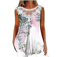 YZHM Womens Tank Top Lace Neckline Summer Tops Floral Print Tshirts Shirts for Women Fashion Casual Blouses Flowy Loose Tees