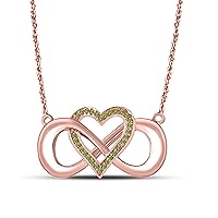 14k Rose Gold Plated Alloy 0.15 Ct Dark Peridot Infinity Heart Necklace Pendant