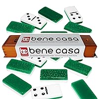 Bene Casa - Green Double Nine High Gloss Dominoes Set - Includes 55 Dominoes - Comes in a Natural Wooden Storage Box with Walnut Finish