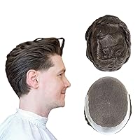 Toupee for Men, Mens Hair Pieces Wigs Human Hair Replacement System Hairstyles, Hair System for Men, French Lace Front Poly Skin Natural Male Brown Hair Units #5