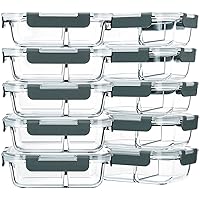 M MCIRCO 10-Pack 22 Oz Glass Meal Prep Containers 2 Compartments, Airtight Glass Lunch Bento Boxes with Lids, Glass Food Storage Containers, Microwave, Oven, Freezer and Dishwasher