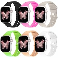 6 Pack Bands Compatible with Apple Watch 38mm 40mm 41mm 42mm 44mm 45mm 49mm,Silicone Sport Strap for IWatch Series Ultra 9/8/7/6/5/4/3/2/1 SE